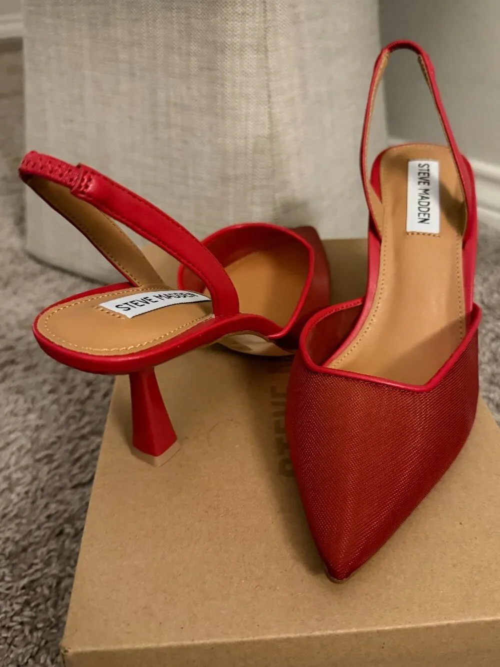 Red Mesh Closed-Toe Heeled Mules ***NEW***